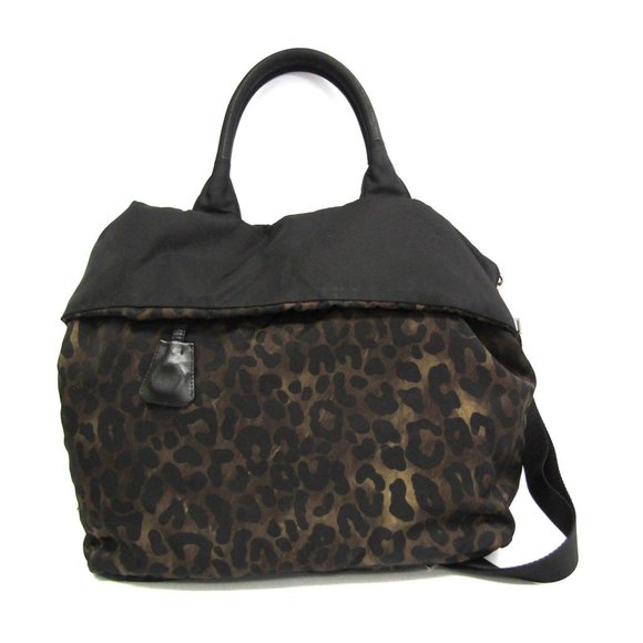 Prada Reversible BR4521 Women's Nylon,Leather Handbag,Shoulder Bag Black,Khaki,M - Picture 1 of 10